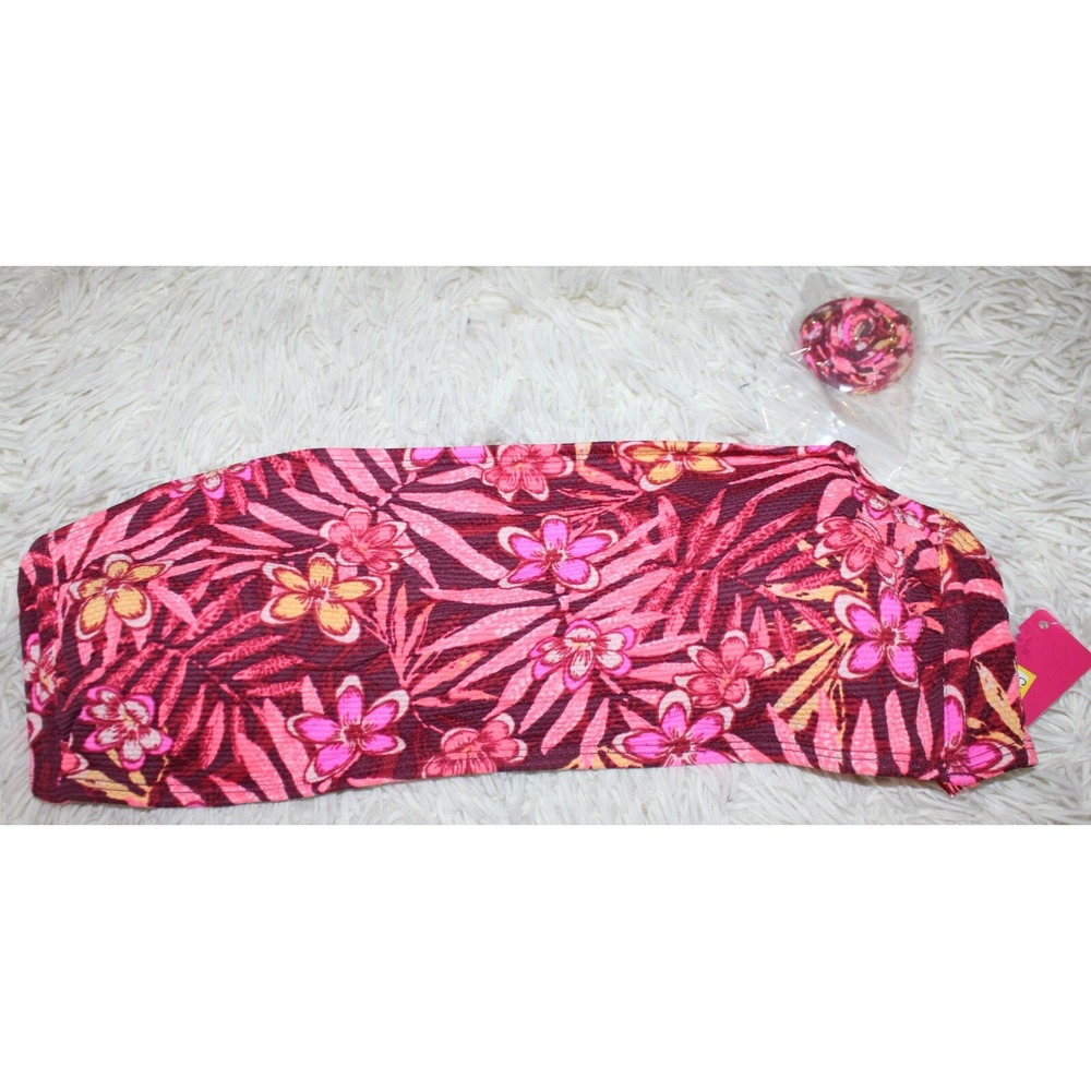 Womens Juniors Bikini Swim Top XS (00) Xhilaration Bandeau Floral Tropical NEW